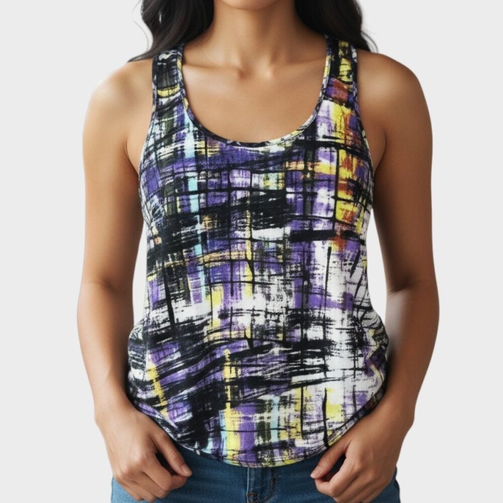 Petticoat Alley Womens L Purple Abstract Geometric Flowy Tank Top Y2K Eclectic